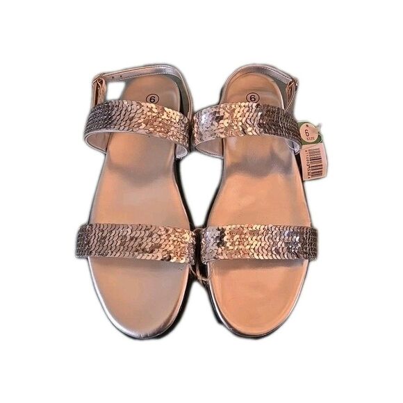 Women's Silver Expressions Sandals W Sequins Size 6 W Slight Heel - Buckle Strap - Picture 1 of 9